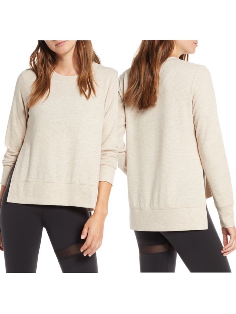 Alo Yoga Glimpse Black Highlow Long Sleeve Top in Putty Heather